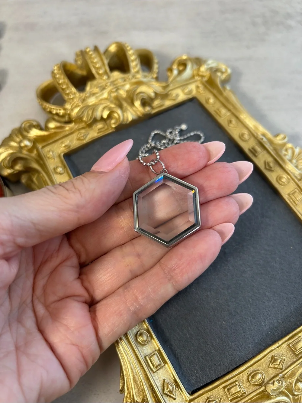 Origami Owl Silver Hexagon Glass Locket Pendant Necklace